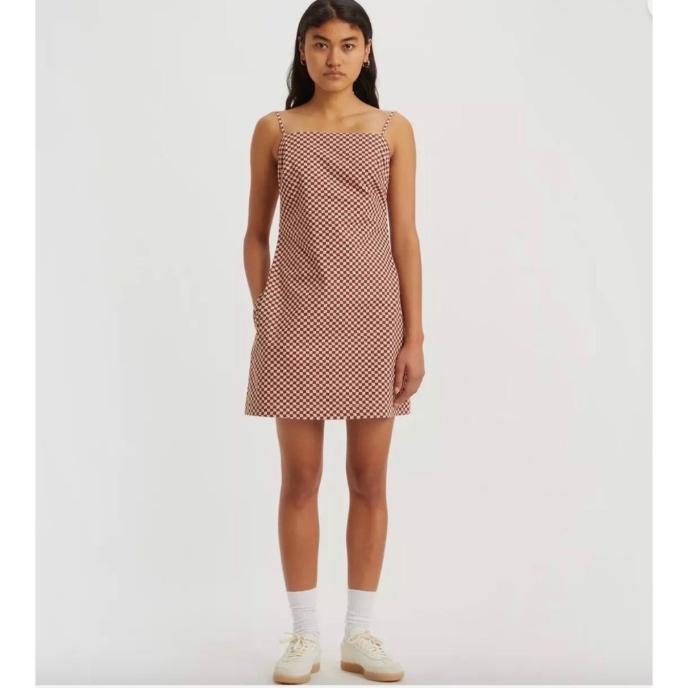 Levi's Danny Cotton Mini Dress XXL Checker-Print Geo Cherry Mahogany